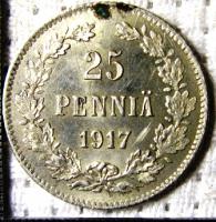 25 пенни Россия для Финляндии 1917г. Ag